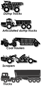 Dump Trucks Articulated dump trucks Coal haulers Scrapers Trucks